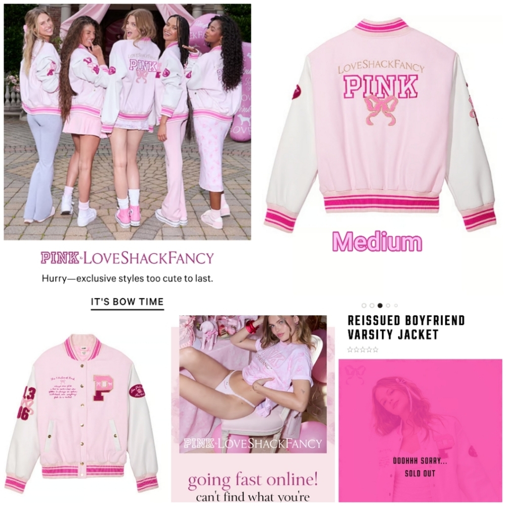 VS PINK × LOVESHACKFANCY COLLAB RE-ISSUED BOYFRIEND VARSITY JACKET - Picture 3 of 13